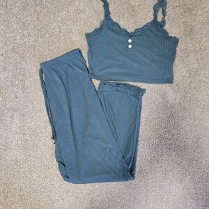 SHEIN Lace Trim Pajama Set - Teal